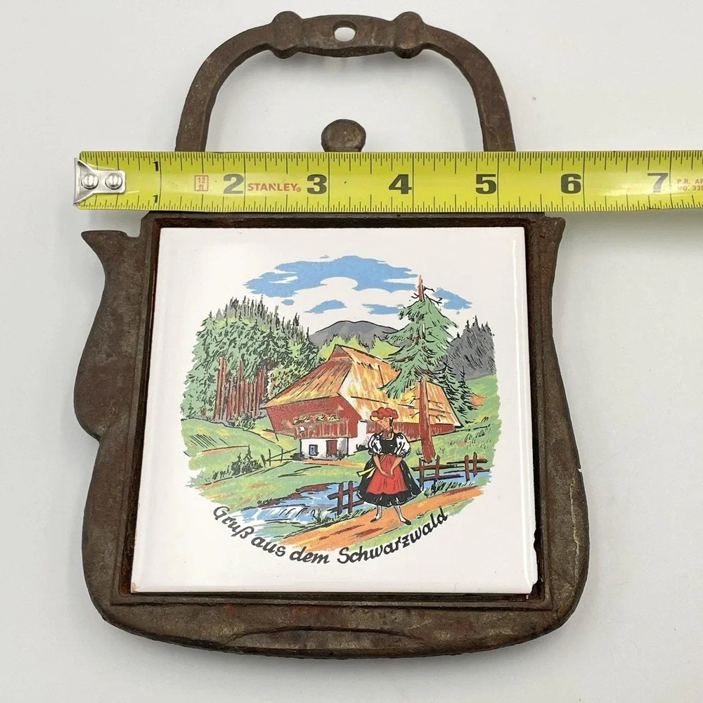 Vintage‎ 1960s Cast Iron Tile Trivet German Black Forest Schwarzwald